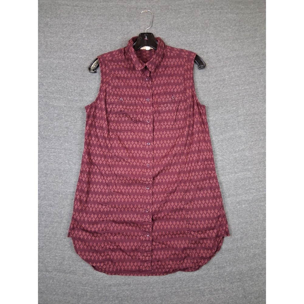 Duluth Womens Shirt S Red Floral Organic Cotton Tunic Pockets Gorp Garden PNW